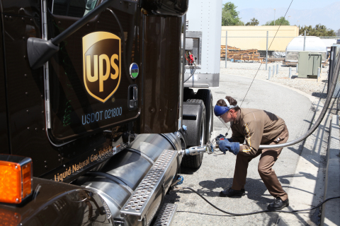 UPS driver, Joseph McGinn, fuels a liquefied natural gas (LNG) vehicle.  Company announced plans to  ... 