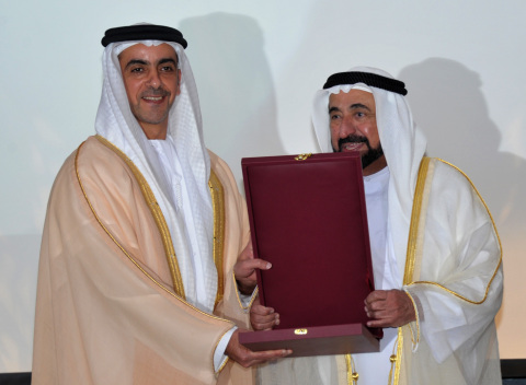 Lt. General HH Sheikh Saif bin Zayed Al Nahyan (left) receiving the award from HH Sheikh Dr. Sultan  ... 