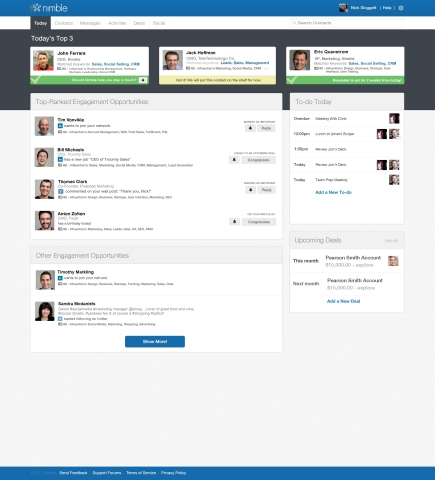 The new "Today" homepage enables users to immediately act on the intelligent opportunities Nimble su ... 