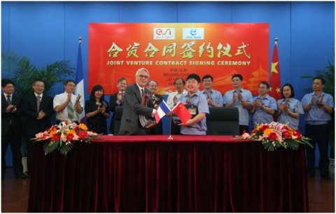 Dr Alain de Rouvray and Dr Dai ShengLong shaking hands during signature ceremony – Beijing May 28th, ... 