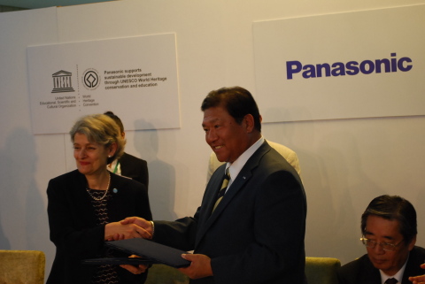 Irina Bokova, UNESCO Director-General, and Takumi Kajisha, Senior Managing Executive Officer of Pana ...