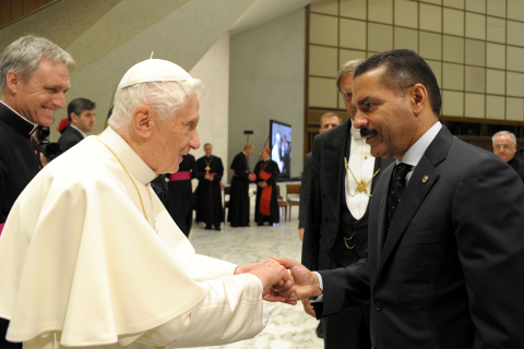 Interpol Secretary General Ronald K. Noble is received by then Pope Benedict XVI at the Vatican. The ... 