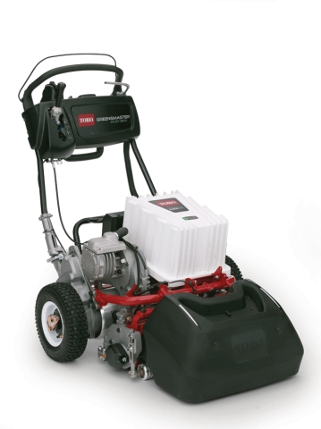 Industry first lithium-ion, battery-powered Toro Greensmaster eFlex walk greens mower (Photo: The To ... 