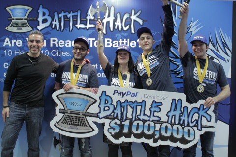 PayPal President David Marcus with Battle Hack World Finals winners Team Moscow (Photo: Business Wir ... 