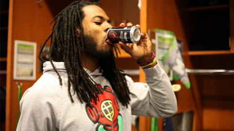 Richard Sherman is just as quick finishing a special can of Coke Zero as he is on the field. (Photo: ... 