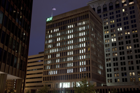 BGE arranges its headquarter building lights in Baltimore in the 811 pattern each year to remind cus ... 