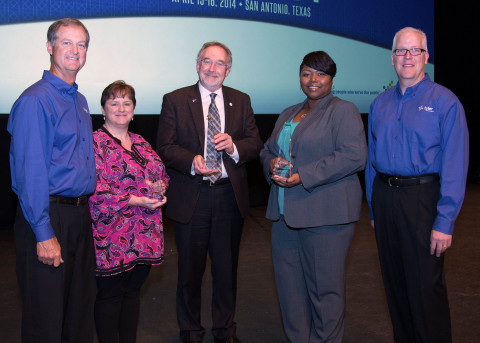 (from L to R) Steve Nieman, senior vice president of Tyler's Local Government Division; Ina Byrd, de ... 