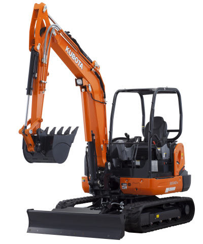 The optional Hydraulic 6-in-1 Blade for Kubota's KX040-4 Compact Excavator is now available at autho ... 