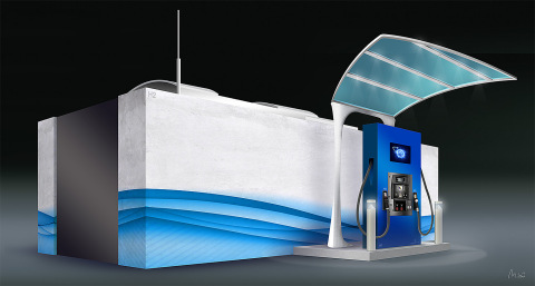Artist rendering of FirstElement Fuel's canopy, dispenser, and equipment paddock for its California  ...