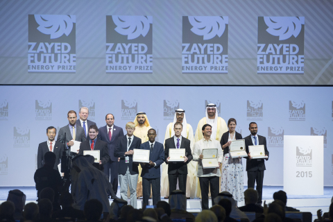 (R-L, back row), HE Dr Sultan Ahmed Al Jaber, HH General Sheikh Mohammed bin Zayed Al Nahyan Crown P ... 