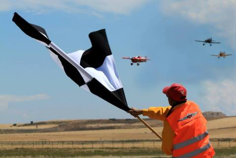 Racers crossing the finish line in Lleida Spain in the Air Race 1 inaugural event (Photo: Business W ... 