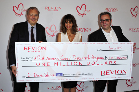 Dr. Dennis J. Slamon, Revlon Global Brand Ambassador Halle Berry and Revlon CEO Lorenzo Delpani at t ... 