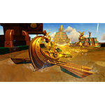 Golden Queen, unlockable only with the Skylanders SuperChargers Sea Racing Action Pack available this Sunday, is firing her golden scarabs from her signature golden vehicle. (Photo: Business Wire) Golden Queen, unlockable only with the Skylanders SuperChargers Sea Racing Action Pack available this Sunday, is firing her golden scarabs from her signature golden vehicle. (Photo: Business Wire)