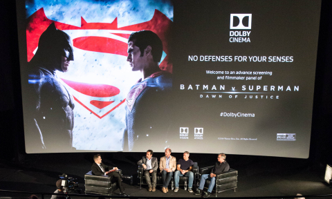 In this photo provided by Dolby Laboratories, filmmakers from "Batman v Superman: Dawn of Justice" f ... 