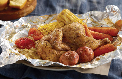Campfire Meals, including Campfire Chicken, are delivered right to the table in a unique, tightly wr ... 