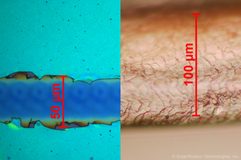 SolarWindow™ Transports Electricity Within Coatings Using Microscopic Channels (Left) That Are One-H ... 