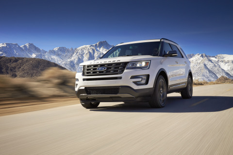 The front end of the 2017 Ford Explorer XLT Sport Appearance Package features a Magnetic Gray grille ... 