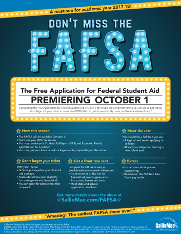 New in 2016: The Free Application for Federal Student Aid (FAFSA) Premieres Oct. 1 (Graphic: Busines ... 