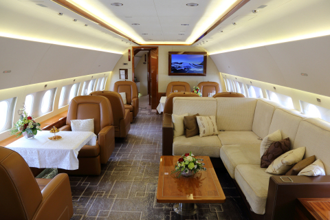Lounge and Dining Area of the Airbus ACJ319 for MozartFriends.com (Photo: Business Wire)