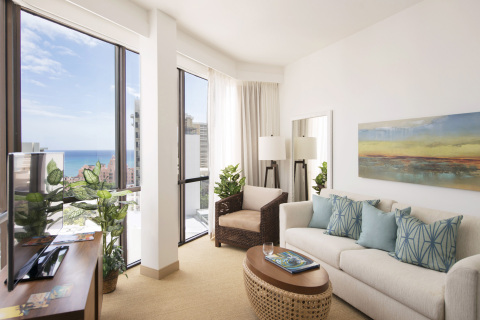 Hyatt Centric Waikiki Beach offers a modern guest room design with dramatic floor-to-ceiling windows ... 