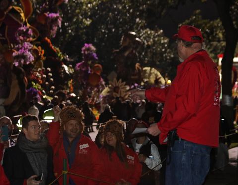 Fiesta Parade Floats President Tim Estes (right) shares news with employees that the Dole Packaged F ... 