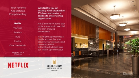 The Streaming Apps page of Enseo's UI at the Millennium Broadway Hotel in New York City (Graphic: Bu ... 