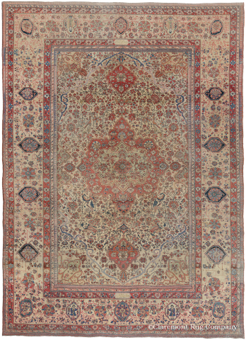 This antique Persian Motasham Kashan (7-9 x 10-8) from the second quarter of the 19th century is a m ... 