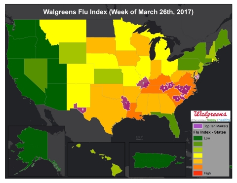 Walgreens Flu Index (Week of March 26, 2017) (Graphic: Business Wire)