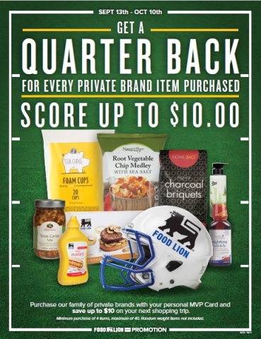 Food Lion Customers Can Save Up to $10 When They Buy Private Brand Products during "Quarter Back" Pr ... 