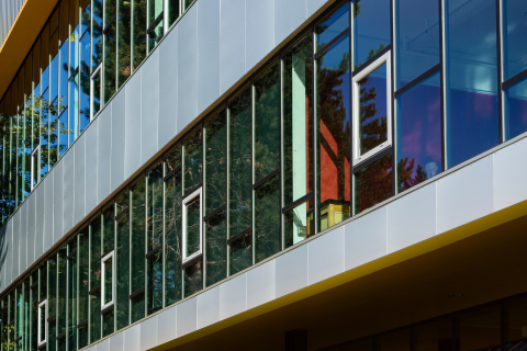 Cascadia Windows displayed on an educational building. (Photo: Business Wire)