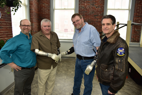 Pictured left to right: Matt Albuquerque of Next Step Bionics & Prosthetics, Chuck Hildreth, Ron Cur ... 