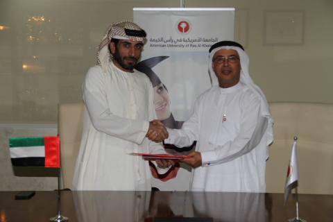 AURAK President, Prof. Hassan Hamdan Al Alkim, and Al Nuaimi Group CEO, Mr. Rashed Abdulla Ahmed, en ... 