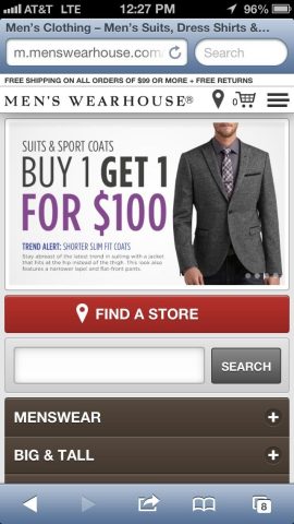 Men's Wearhouse has launched a new mobile website that offers the high-end service that customers expect from the retailer with added resources to make shopping for professional, casual, and formal occasions a breeze. (Graphic: Business Wire)