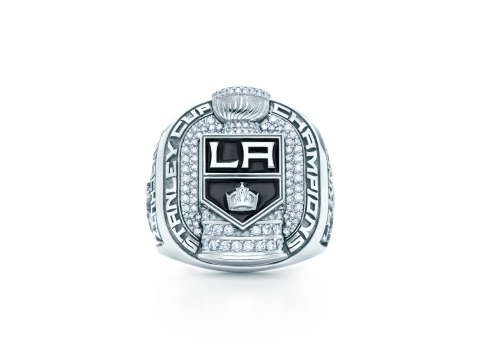 An authentic L.A. Kings Stanley Cup Championship ring, created by Tiffany & Co., is up for auction through April 22. Worth $13,500, the ring is fabricated to the exact specifications of the player rings and features 14 karat white gold with .84 carats in round, brilliant cut diamonds. Proceeds from the auction will benefit Children's Hospital Los Angeles and City Year Los Angeles. (Photo: Business Wire)