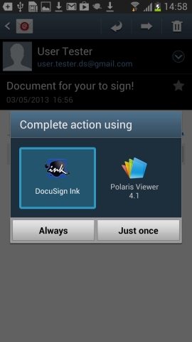 Open an email attachment in DocuSign Ink to prepare it for signature. (Photo: Business Wire)