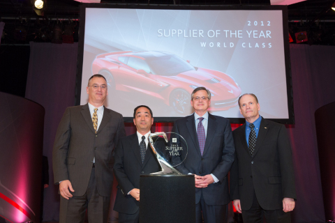 (From the left) Dave Mckean, Global Director of Interiors Engineering (GM), Seiji Oshima, President & CEO (ACP), Rob L. Morgan, Senior Vice President (ACP), Charlie Baker, Global Director of Interiors Purchasing (GM) (Photo: Business Wire)