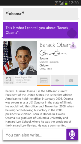 Interactive information card for question "Who is President Obama?" (Graphic: Business Wire)