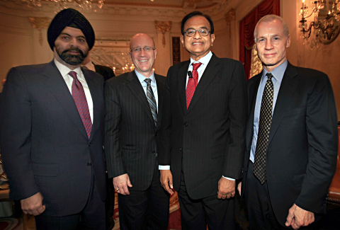 L to R: USIBC Chairman Ajay Banga, MasterCard; John Hele, MetLife; Finance Minister P Chidambaram; Ron Somers, USIBC (Photo: Jay Mandal) 