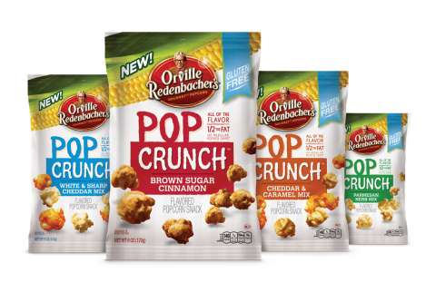 Pop Crunch comes in four delicious flavors, including Brown Sugar Cinnamon; Cheddar and Caramel Mix; White and Sharp Cheddar; and Parmesan Herb (Photo: Business Wire)