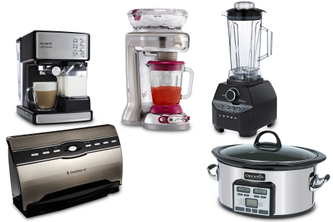 Spring 2013 ``Most Wanted Gifts'' for Moms, Dads & Grads pictured left to right: FoodSaver(R) V3880 Vacuum Sealing System, Mr. Coffee(R) Cafe' Barista, Margaritaville(R) Fiji(tm) Frozen Concoction(R) Maker, Oster(R) Versa(R) Performance Blender, Crock-Pot(R) Slow Cooker with Smart Cook(tm) Technology. 
(Photo: Business Wire) 
