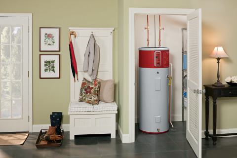 Northwest Energy Efficiency Alliance (NEEA) is working with GE Appliances to raise awareness and increase adoption of water heaters that use highly efficient heat pump technology, like GE's GeoSpring(TM) Hybrid Electric Water Heater. (Photo: GE)