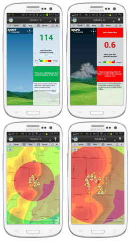 WeatherBug is the first and only app for iPhone and Android providing minute-by-minute, mile-by-mile lightning strike updates. (Graphic: Earth Networks - WeatherBug)