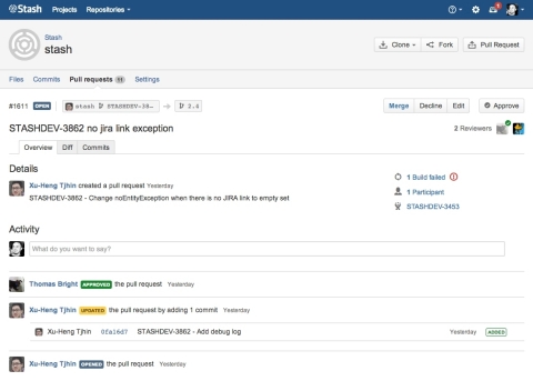 Fork a repository into any other project in Stash for which you have admin access, or create personal forks and give other developers access. Stash lets you easily merge changes between forks through pull requests. (Photo: Business Wire)