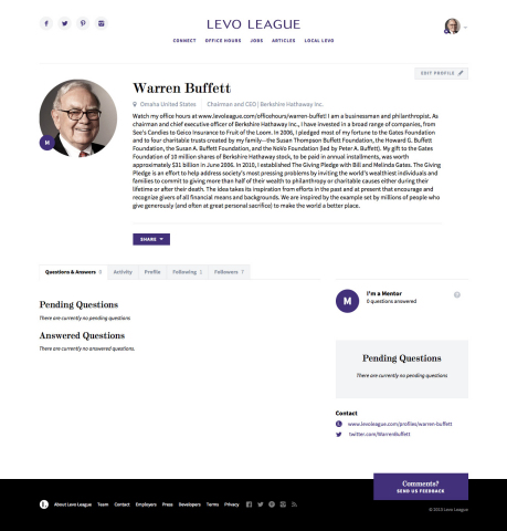 Warren Buffett Levo League Profile (Graphic: Business Wire)