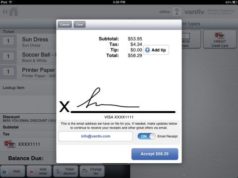 Vantiv Mobile Checkout Signature Screen (Photo: Business Wire)
