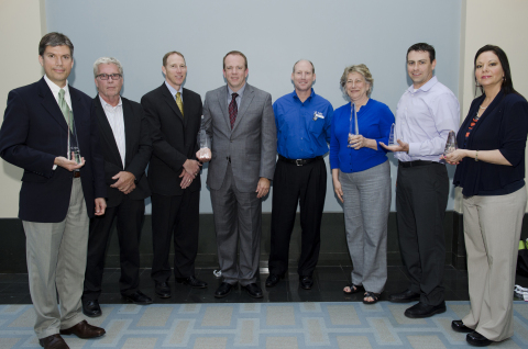 Butler County Auditor, Williamson Central Appraisal District, St. Louis County Dept. of Assessment, Williamson County Tax Office and the State of Montana Dept. of Revenue accept awards from Andrew D. Teed, president of Tyler's Appraisal & Tax Division (center). (Photo: Business Wire)