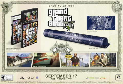 Rockstar Games is very proud to announce full details of the Special Edition and Collector's Edition of Grand Theft Auto V(R) for the PlayStation(R)3 computer entertainment system and Xbox 360(R) video game and entertainment system from Microsoft, that are now available for worldwide pre-order from participating retailers. (Photo: Business Wire)