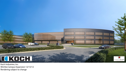 Koch Industries' expansion project includes a new 210,000-square-foot office building to be situated on the northwest side of the campus. The new building will have three stories plus a lower level and capacity to accommodate 745 employees. (Photo: Business Wire)