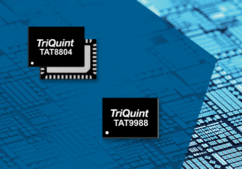 TriQuint's new TAT9988 gallium nitride (GaN) surface-mount amplifier offers superior gain and composite distortion. The new TAT8804D1H offers the CATV industry's highest output power from a 12V solution, replacing two legacy devices for smaller BOMs. (Graphic: Business Wire)