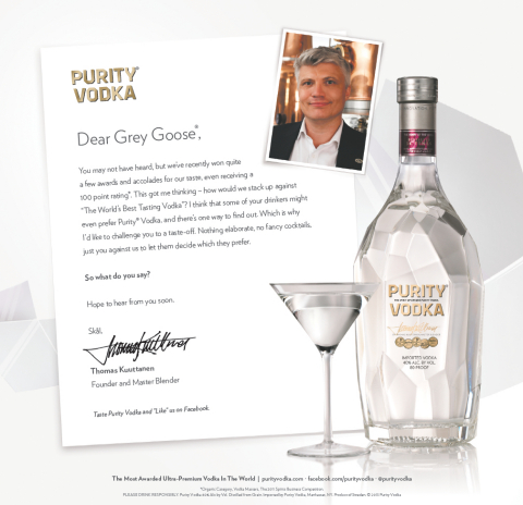 Purity Vodka's New Marketing Platform Addresses Other Brand's Claim As "World's Best Tasting Vodka" (Photo: Business Wire)